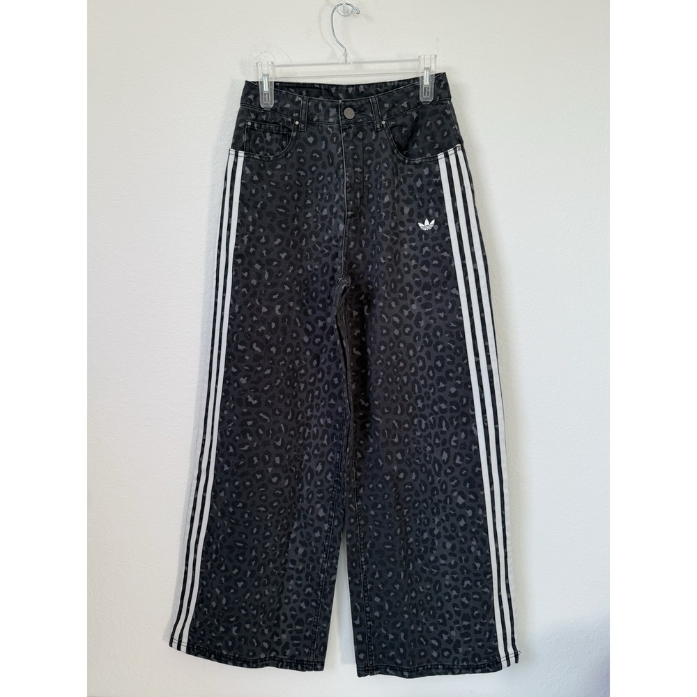 Adidas Leopard Animal Print Wide Leg Pants Denim Jeans KA2679 Women Size 27 RARE - Picture 2 of 12